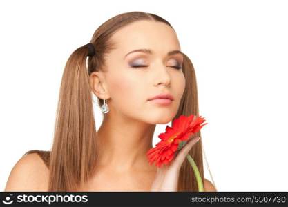 picture of lovely woman with red flower