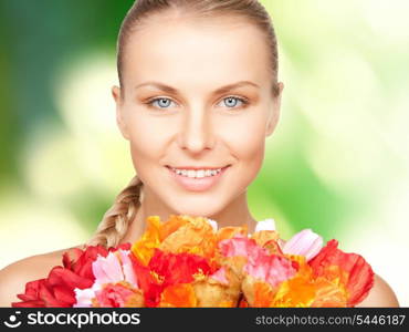 picture of lovely woman with red flowers