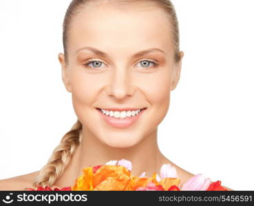 picture of lovely woman with red flowers