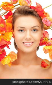 picture of lovely woman with red flowers