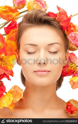 picture of lovely woman with red flowers