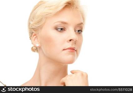 picture of lovely woman with twig over white