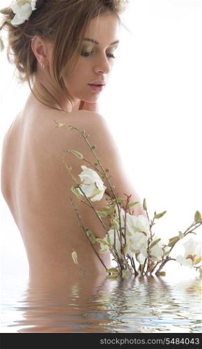 picture of lovely woman with white flowers