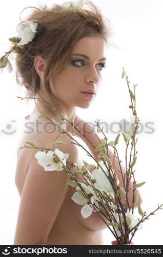 picture of lovely woman with white flowers