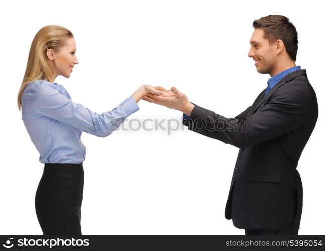 picture of man and woman showing something on the palms.