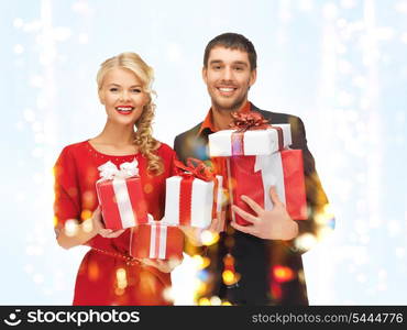 picture of man and woman with gift boxes