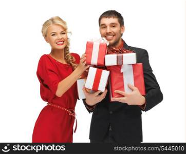 picture of man and woman with gift boxes