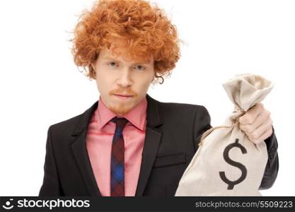 picture of man with dollar signed bag