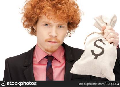 picture of man with dollar signed bag