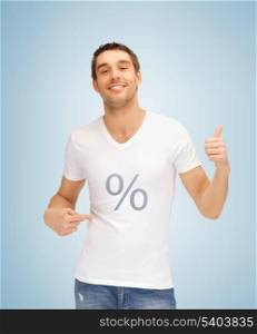 picture of man with percent icon showing thumbs up.