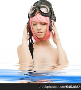 picture of pink hair girl in aviator helmet