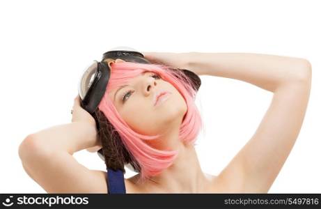 picture of pink hair girl in aviator helmet