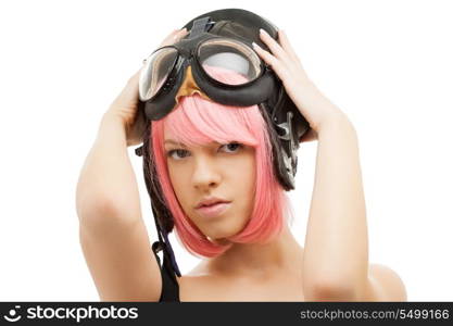 picture of pink hair girl in aviator helmet