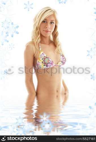 picture of pretty blonde girl in colorful bikini