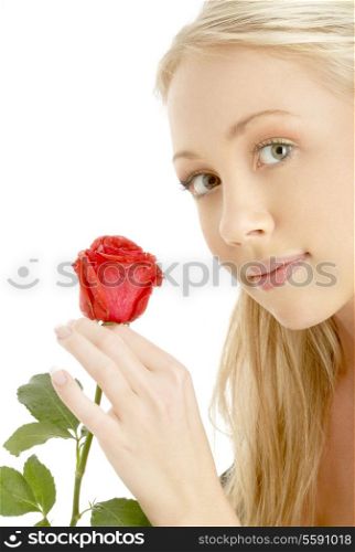 picture of romantic blond with red rose