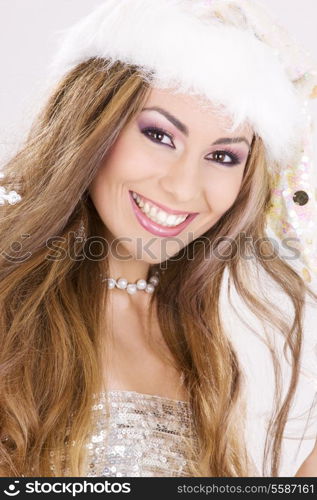 picture of santa helper girl over grey