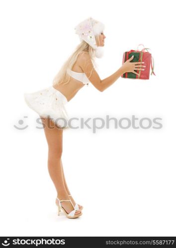 picture of santa helper girl with gift box