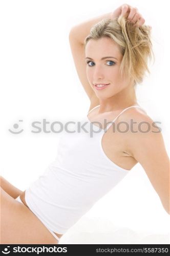 picture of sexy blonde in white cotton underwear