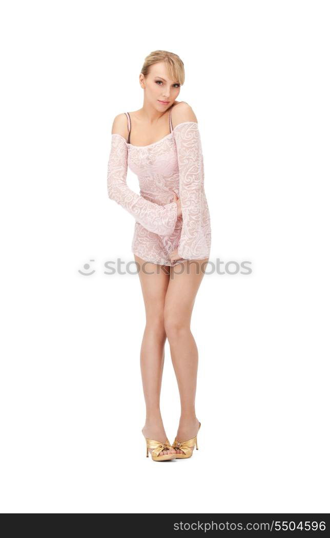 full-length picture of sexy woman in transparent dress — Stockphotos.com