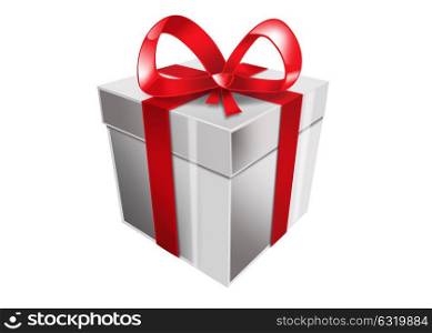 picture of single white gift box with red ribbon