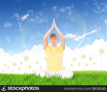 Picture of sitting young woman in meditation