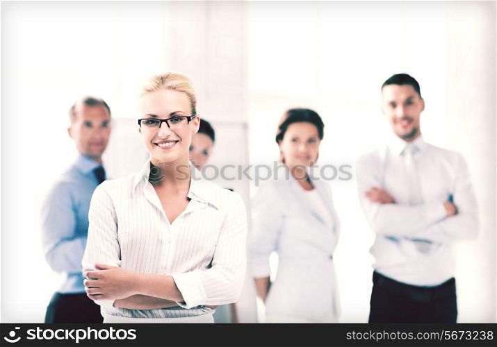 picture of smiling attractive businesswoman in office