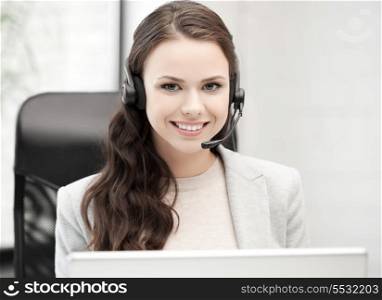 picture of smiling female helpline operator with headphones