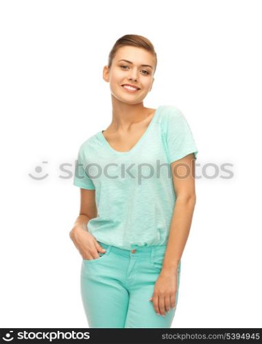 picture of smiling girl in color t-shirt