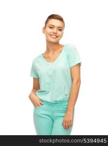 picture of smiling girl in color t-shirt
