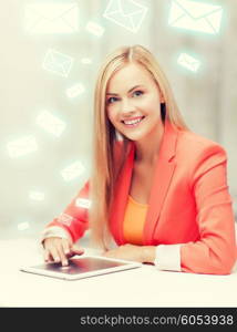 picture of smiling woman with tablet pc. woman with tablet pc