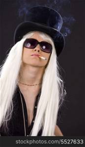 picture of smoking girl in sunglasses and top hat