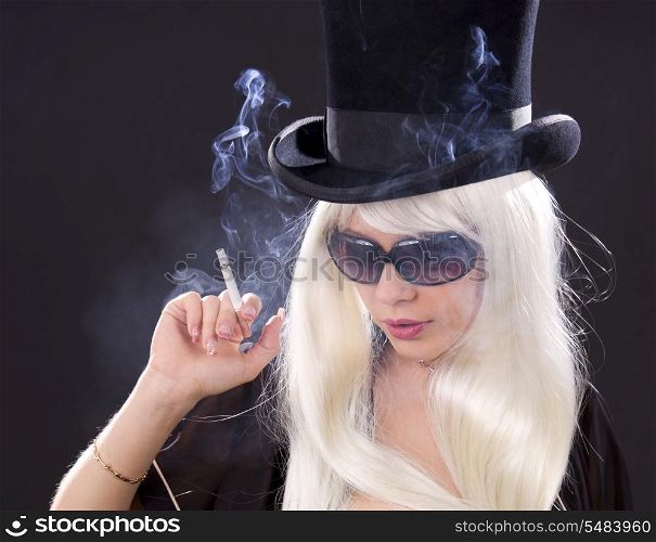 picture of smoking girl in top hat
