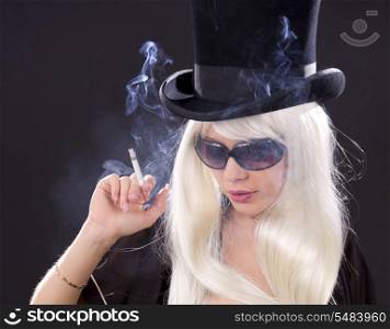 picture of smoking girl in top hat