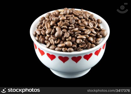 Picture of some coffee beans in a white heart yar