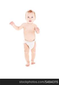 picture of standing baby boy in diaper over white
