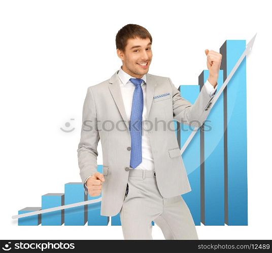 picture of successful businessman with big 3d chart