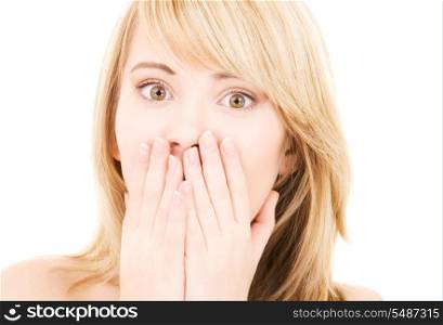 picture of surprised girl face over white