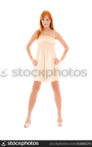 picture of tall redhead woman over white