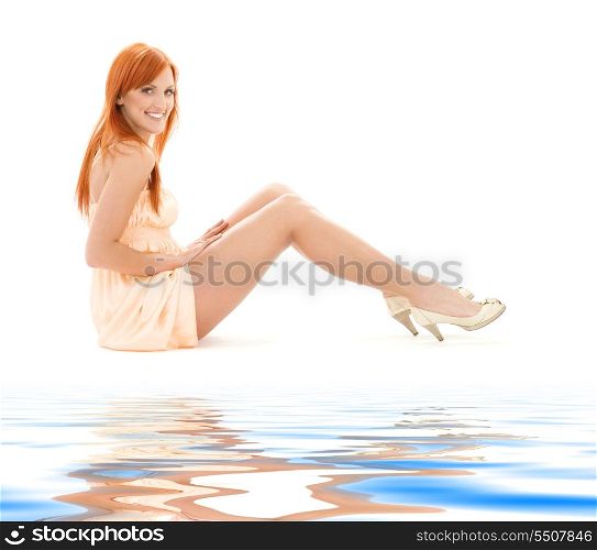 picture of tall redhead woman over white