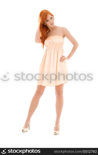 picture of tall redhead woman over white