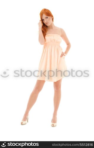 picture of tall redhead woman over white