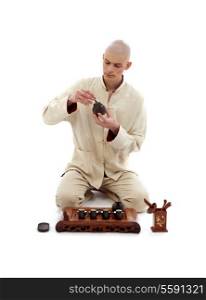 picture of tea ceremony master over white background