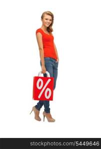picture of teenage girl in red t-shirt with shopping bag