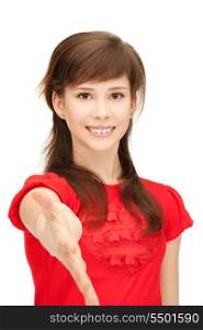 picture of teenage girl with an open hand ready for handshake