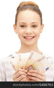 picture of teenage girl with euro cash money
