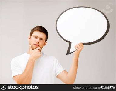 picture of thinking young man with blank text bubble