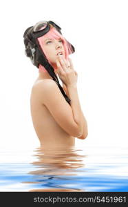 picture of topless pink hair girl in water