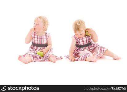 picture of two adorable twins over white