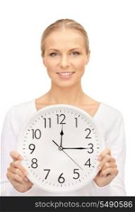 picture of woman holding big clock over white&#xA;