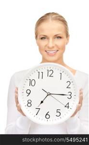 picture of woman holding big clock over white&#xA;